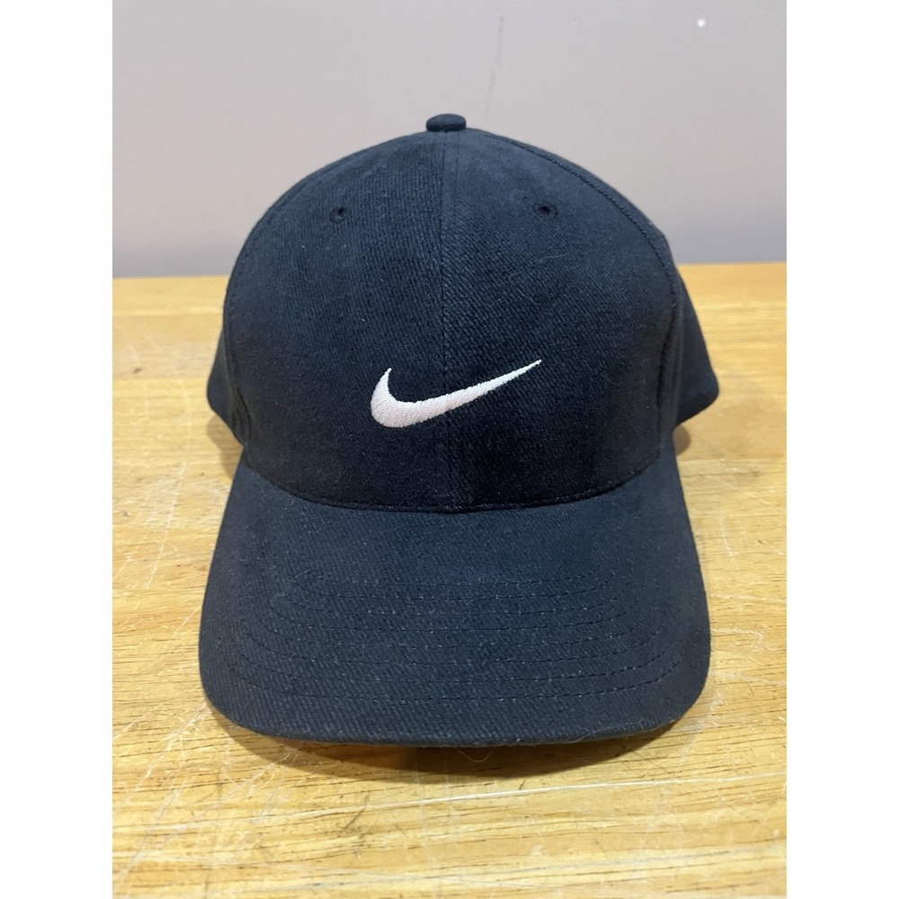 Nike Men's Black Hat Adjustable Cotton‎ Swoosh Logo Ball Cap Vtg NOS